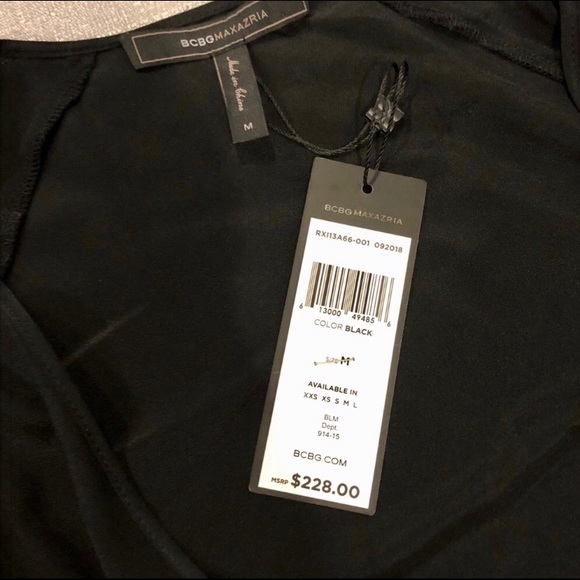 BCBG Bodysuit Black Pleated-Shoulder Faux-wrap - Picture 9 of 9